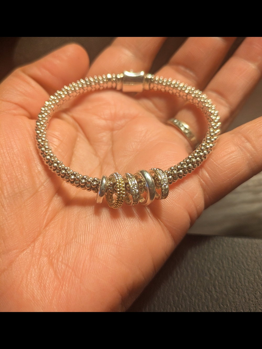 Two-Tone Five Ring Diamond Caviar Bracelet | 6mm - Picture 3 of 11